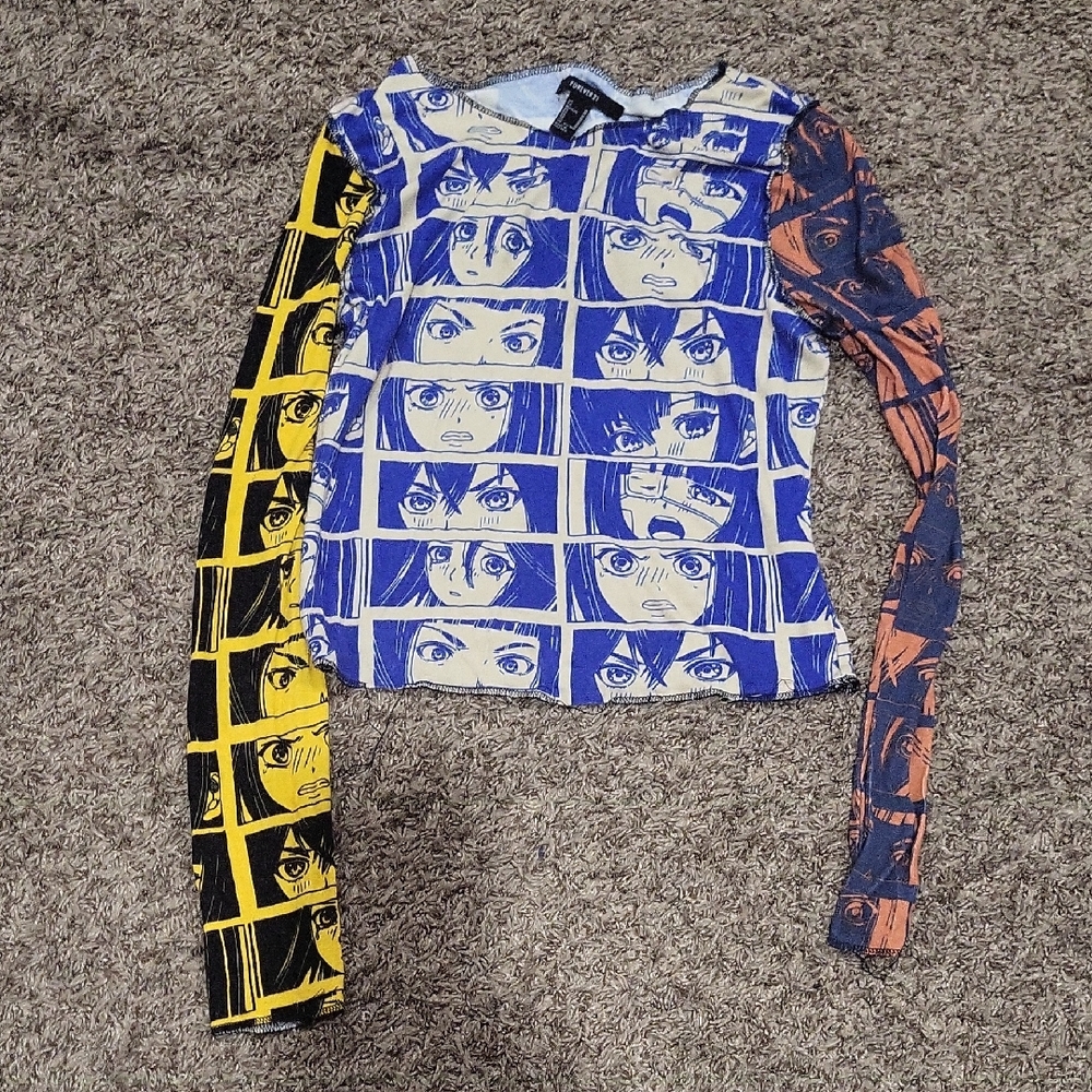 Forever 21 Blue and Tan Long Sleeve Top